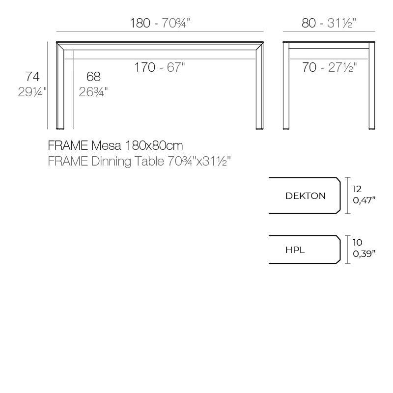 Frame Aluminium Table 180x80