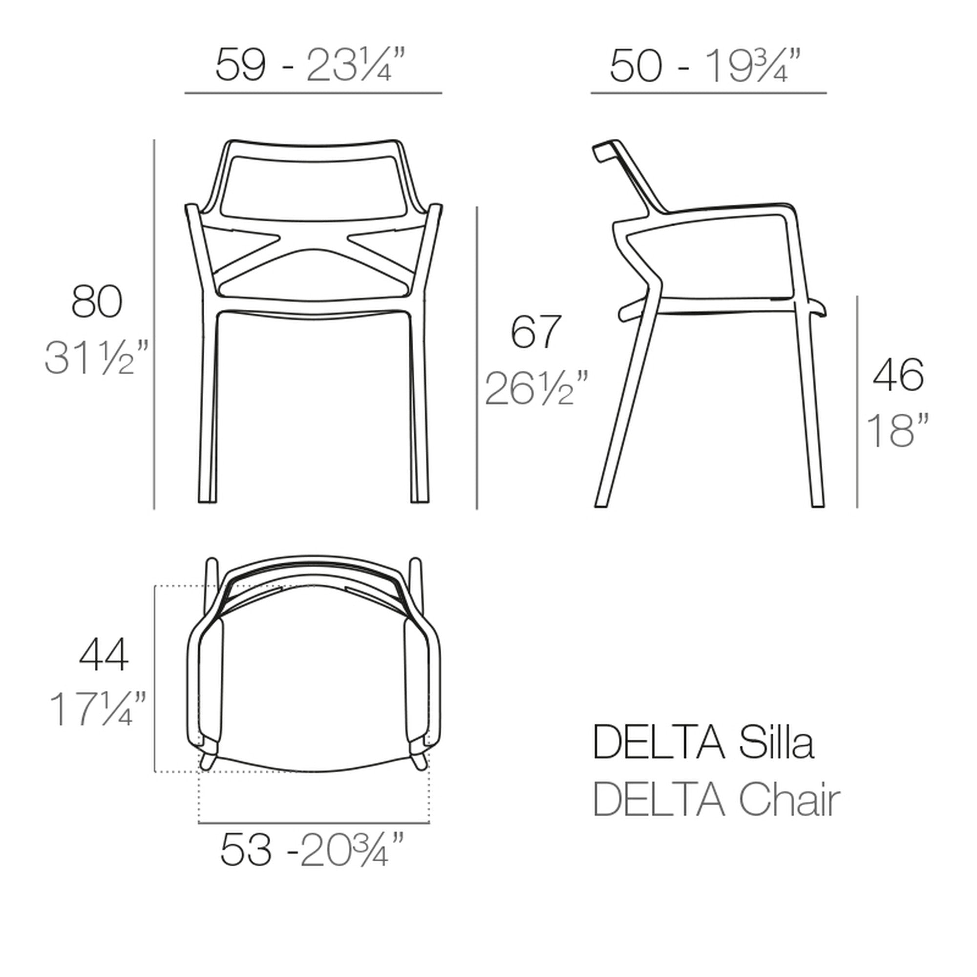 Delta chair with armrests